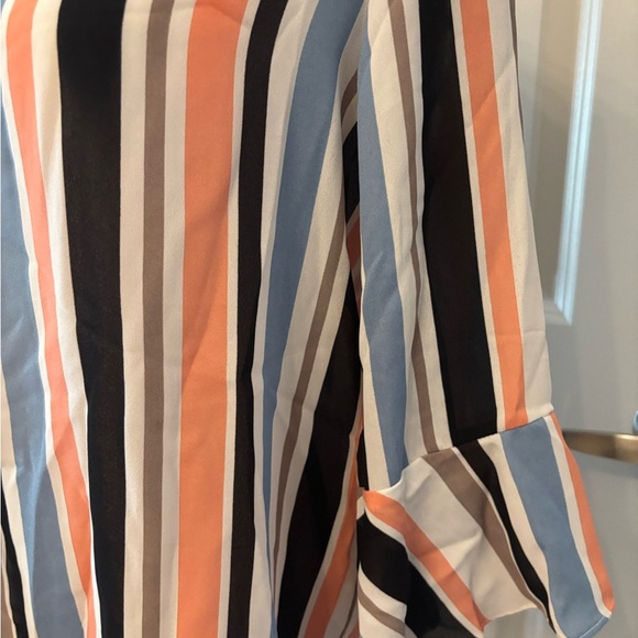 Colorful striped flowy flutter sleeve business blouse size S - Picture 10 of 13